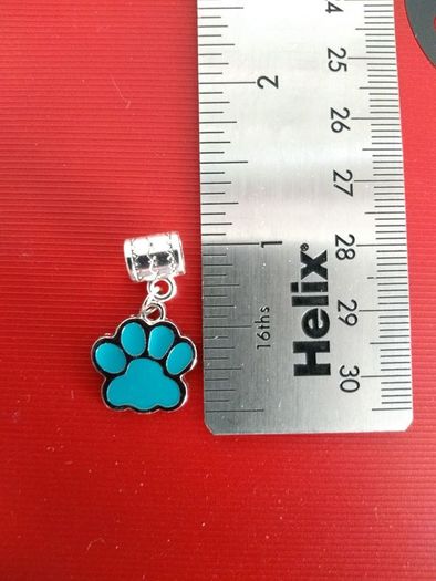 Blue Enamel Dog's Paw Pendant / Charm for Pandora Style Bracelet