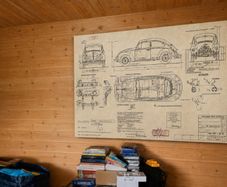 VW Beetle 1973 Construction Drawing Artwork on Canvas