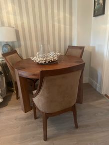 Walnut dining table & 4 velvet chairs