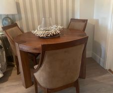 Walnut dining table & 4 velvet chairs