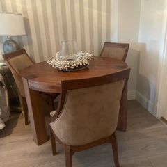 Walnut dining table & 4 velvet chairs