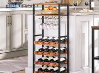 main image for ad Wine Rack, Bottle Rack for 16 Bottles of Wine, Freestanding Wine Rack with Table Top and Wine Glass Holder, for Kitchen, Bar, Restaurant, etc. Dark Brown/Black
