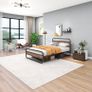 Double Size Bed Frame with Headboard,Oval-Shaped Platform Bed with Under-Bed Storage,Steel Slats Mattress Foundation Round Pipe Design,Brown Image 2