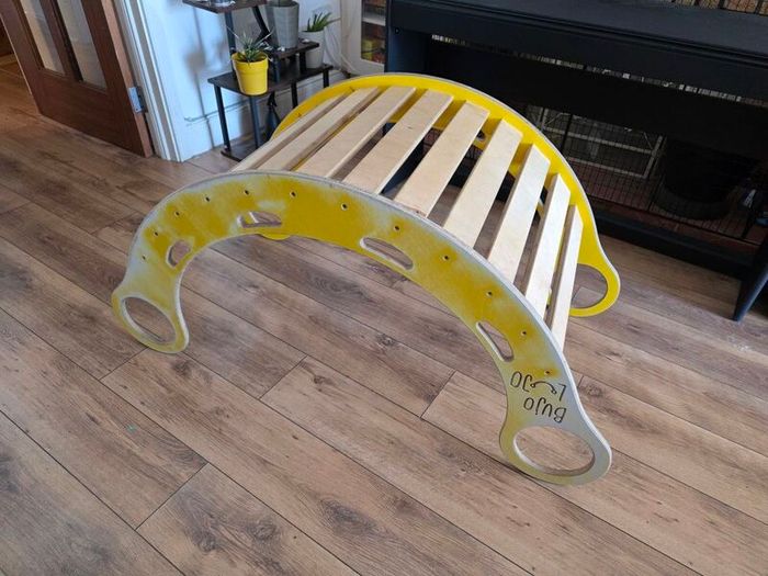 Wooden Montessori 4 in 1 Set Rocker, Slide, Climber & Table (Yellow)