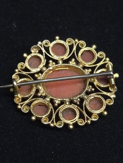 Antique Chinese Export 18ct Gold Carved Coral Brooch | Possibly Late Qing / Early Republic | Tested