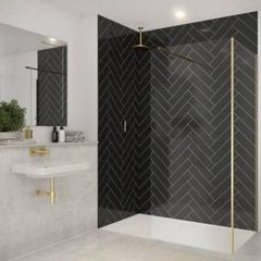 Brushed Brass Glass Shower Panel 1200mm