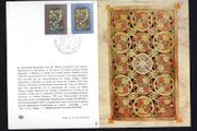 1979 Ireland Christmas Commemorative Stamps with Cork Illustrated First Day Cover Cancel on a Christmas Card with Illustrated Manuscript for the "Book of Durrow" . Interesting item