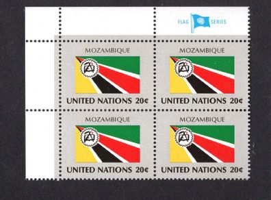 1982 United Nations New York Mozambique National Flag (part of flag series) Block of 4 Mint Never Hinged (MNH)