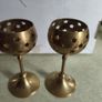 Vintage Pair of Brass Heart Candle Holders, Bronze goblet candle holder adorned with star-shaped cutouts, Image 4