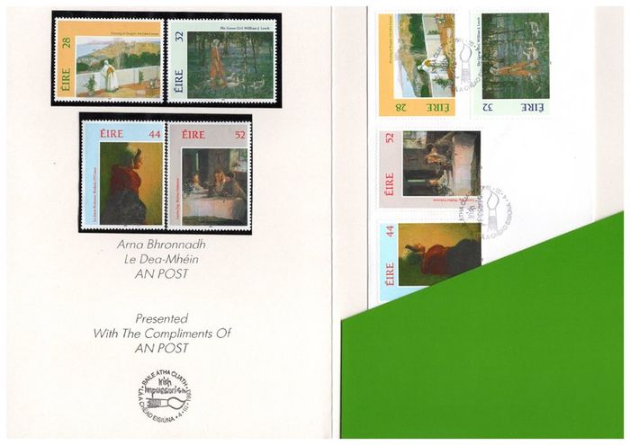 1993 Ireland Irish Impressionism An Post "Ministerial Pack" include Mint Never Hinged commemorative stamp set and First Day Cover (FDC)