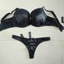 Ann Summers Ebony Set Bra 34F Thong s.10/38 Black Satin and Lace Image 3