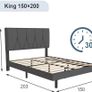 King Bed Frame, Dark Grey, Upholstered Wooden Slat Image 2