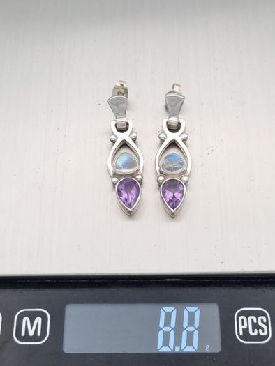 Vintage 925 Sterling Silver Moonstone Amethyst Earrings