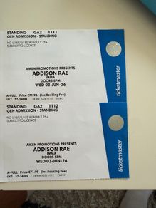 Addison Rae Tickets x2 - Dublin June 3rd