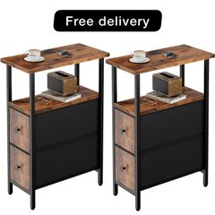 Narrow Side Table Set of 2, Slim Bedside