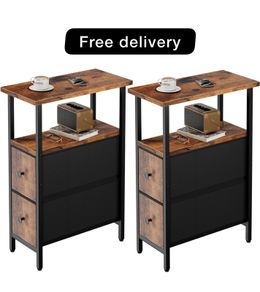 Narrow Side Table Set of 2, Slim Bedside