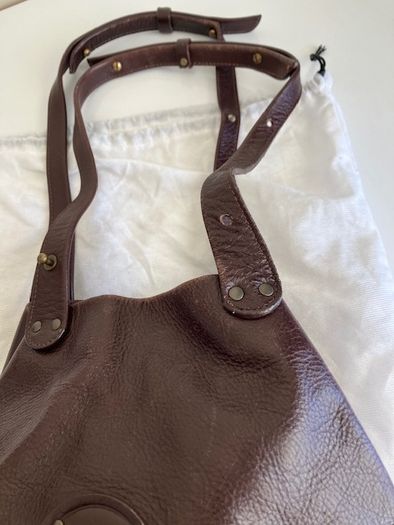 Vintage French Large Dark Brown Leather Bucket Bag