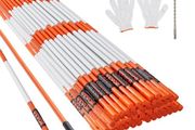 Driveway Markers, 100PCS 122 cm, 0.79 cm Diameter, Orange Fiberglass Poles Snow Stakes with Reflective Tape, 30.48 cm Steel Drill Bit