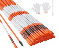 Driveway Markers, 100PCS 122 cm, 0.79 cm Diameter, Orange Fiberglass Poles Snow Stakes with Reflective Tape, 30.48 cm Steel Drill Bit