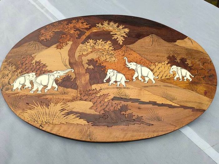 2 X Vintage Indian Rosewood Marquetry panels