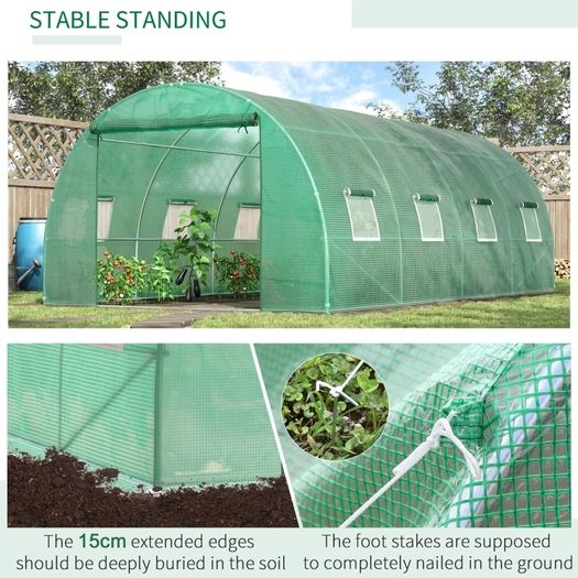 Walk-in Polytunnel Greenhouse - Outdoor Garden Tunnel Greenhouse Tent with Zipped Roll-Up Door and 8 Mesh Windows, 6 x 3M