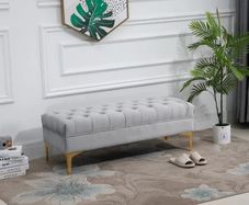 End of Bed Bench, Upholstered Bench Seat, Entryway Shoe Bench with Button Tufted for Bedroom, Grey