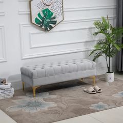 End of Bed Bench, Upholstered Bench Seat, Entryway Shoe Bench with Button Tufted for Bedroom, Grey