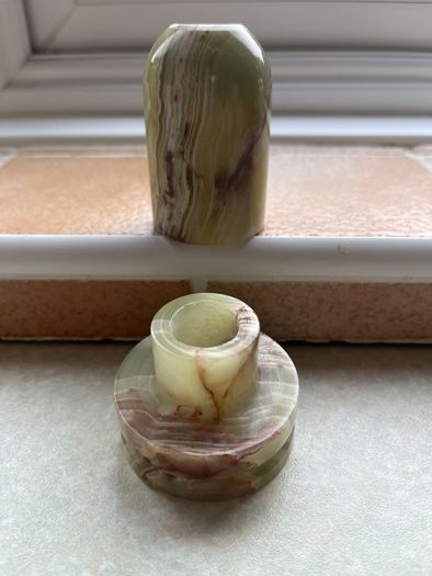 Vintage Japanese Green/Brown 1960's Onyx Marble Stone 3 pce set