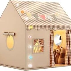 Kids Tent Playhouse with Star Lights and Tote Bags, Kids Play Tent Indoor & Outdoor, Washable Teepee Tent for Boys & Girls, Toy House for Toddler, Neutral Color Play Room Furniture (Beige-1)