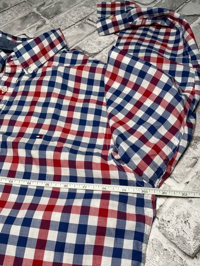Tommy Hilfiger New York Fit Mens Red/Blue/White Check Long Sleeve Shirt Medium