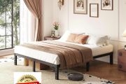 Metal Double Bed Frame Sturdy Platform Bed Underbed Storage, Steel Slat Support, Easy Assembly, Noise Free, Heavy Duty, 35.5cm High