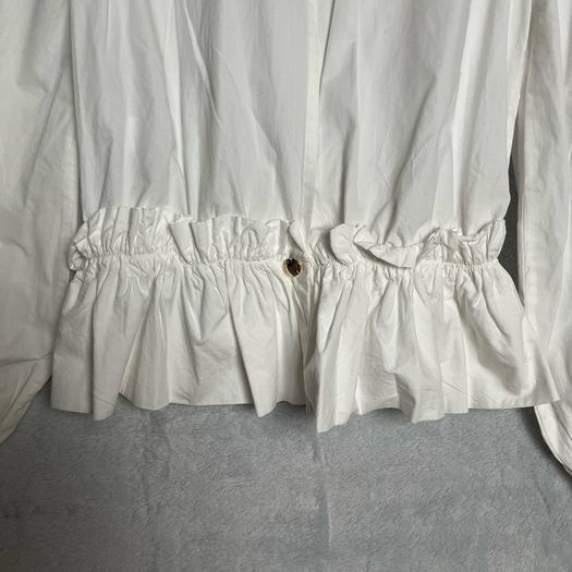 Ganni Cotton Poplin Blouse Sz 8UK 4US S White Ruffle Smock Classic Collar