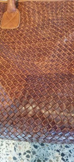 brown leather woven shoulder bag
