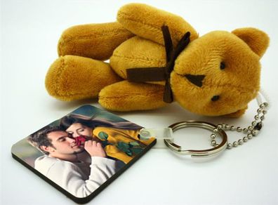 Personalised photo keyring with teddy bear