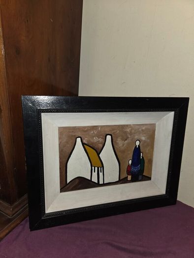 Oil on Board Shawlies and Cottages painting - Framed