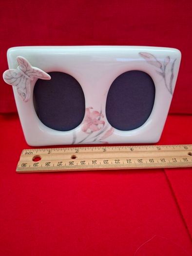 Vintage Ceramic Double Oval Photo Frame & Trinket Dish
