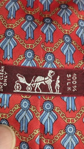Hermes Paris Silk Tie Red Blue Chain Print Made In France Luxury Designer