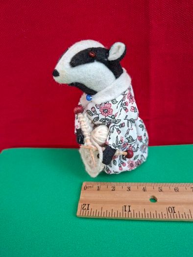 Handmade Felt Badger Figurine