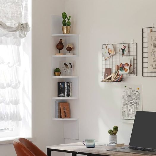 NEW SALE | Corner Shelf, 5-tier Floating Wall Shelf With Zigzag Design, Bookshelf, White
