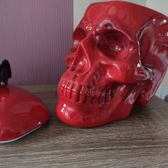 Halloween Red Ceramic Skull Candy Dish