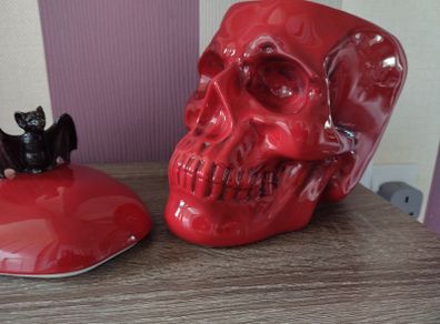 Halloween Red Ceramic Skull Candy Dish