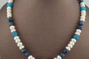Authentic Fresh Water Pearls &amp; Gemstone Beads With Himalayan Tibetan Dzi Pendant Necklace