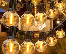 Outdoor LED String Lights Mains Powered 45.7M/150FT,Garden Festoon Lights with 75+2 G40 Plastic Bulbs,Waterproof Connectable Hanging