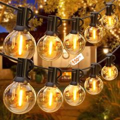 Outdoor LED String Lights Mains Powered 45.7M/150FT,Garden Festoon Lights with 75+2 G40 Plastic Bulbs,Waterproof Connectable Hanging