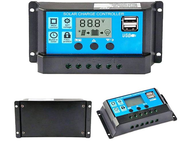 10A, 20A, 30A 12V/24V Solar Charge Controller Solar Panel Controller Intelligent Regulator with Dual USB Port 5V Light Timer Control LCD Display