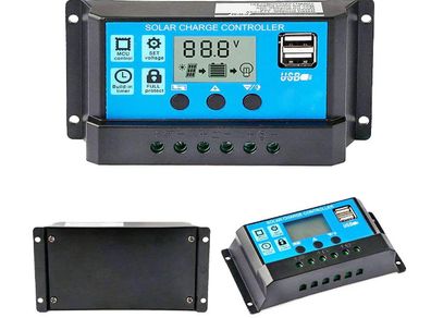 10A, 20A, 30A 12V/24V Solar Charge Controller Solar Panel Controller Intelligent Regulator with Dual USB Port 5V Light Timer Control LCD Display