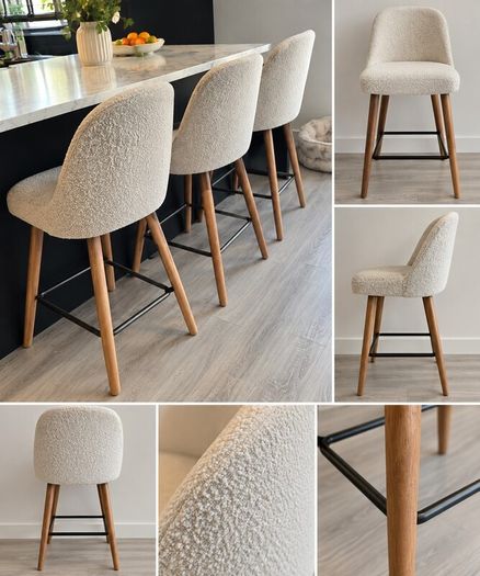 Cream Boucle Fabric Barstool