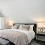 Striking Pair of designer type chrome table lamps with white shades Image 4
