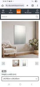 x4 Pre-drilled holes Clear Rectangular Frameless Mirror (H)90cm (W)60cm