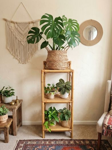 Vintage 3 Tier Rattan Plant Stand